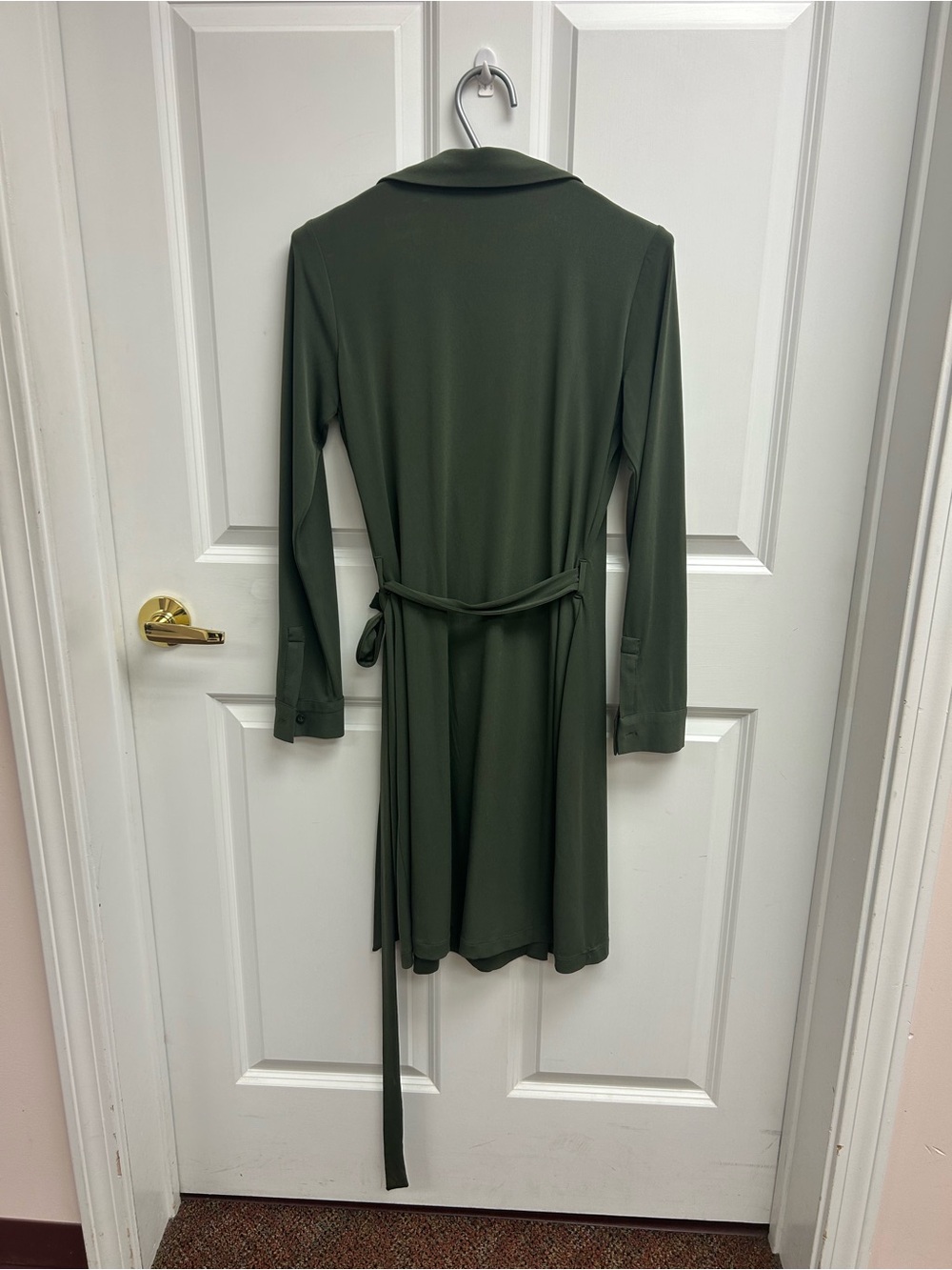 Calvin Klein Olive Green Long-sleeve Mini Wrap Dress Size Medium - Picture 3 of 3